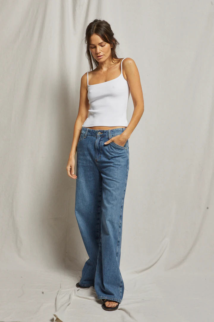 LUCILLE RIBBED SKINNY TANK WHITE