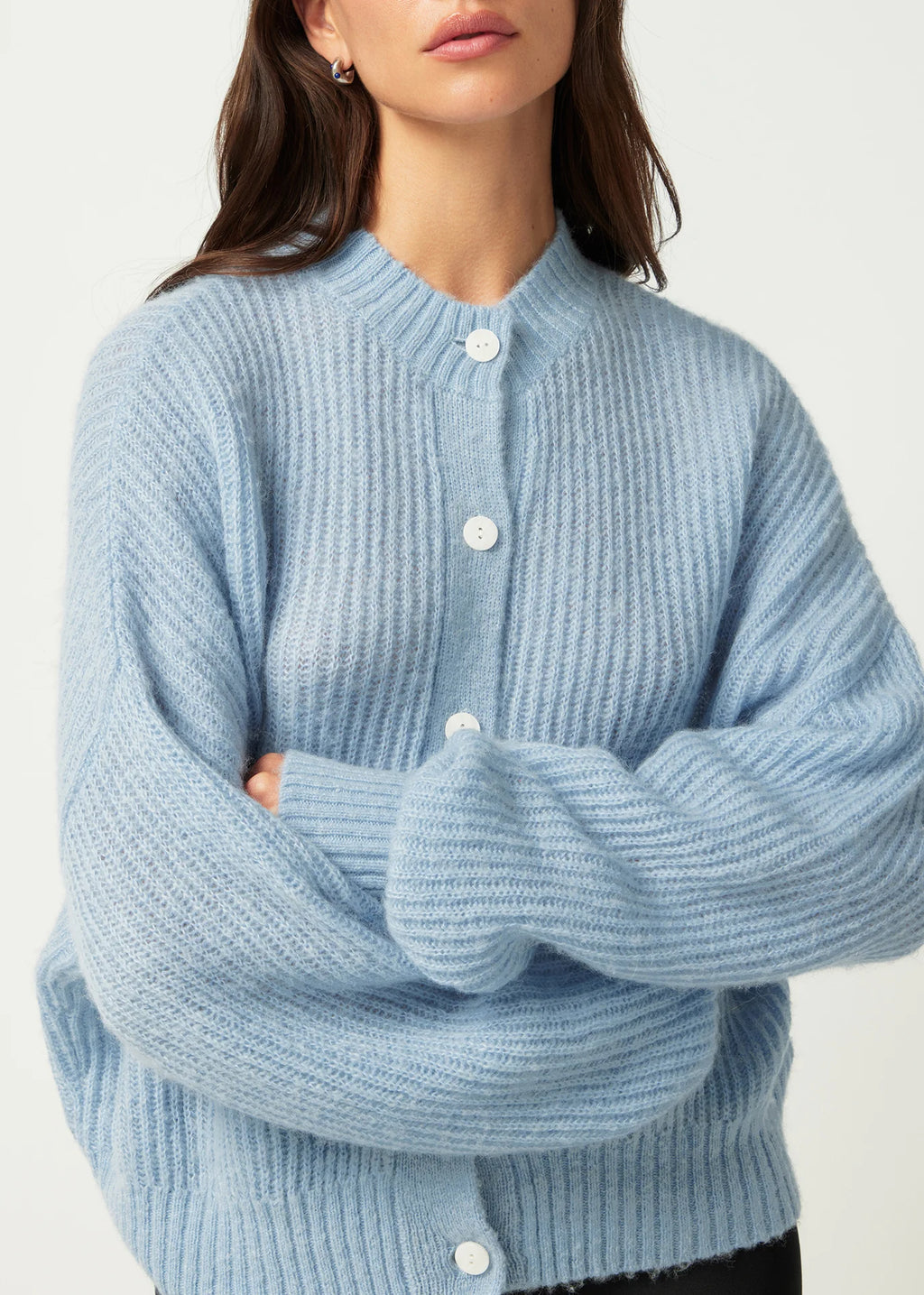 OVERSIZED CREW NECK CARDIGAN PALE BLUE