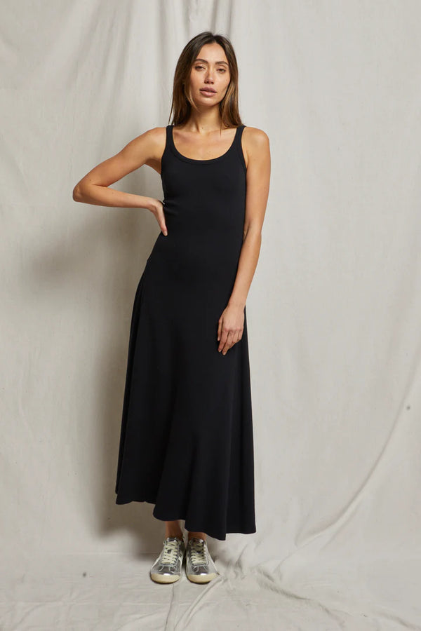 MIMI RIBBED MAXI DRESS TRUE BLACK - PERFECT WHITE TEE