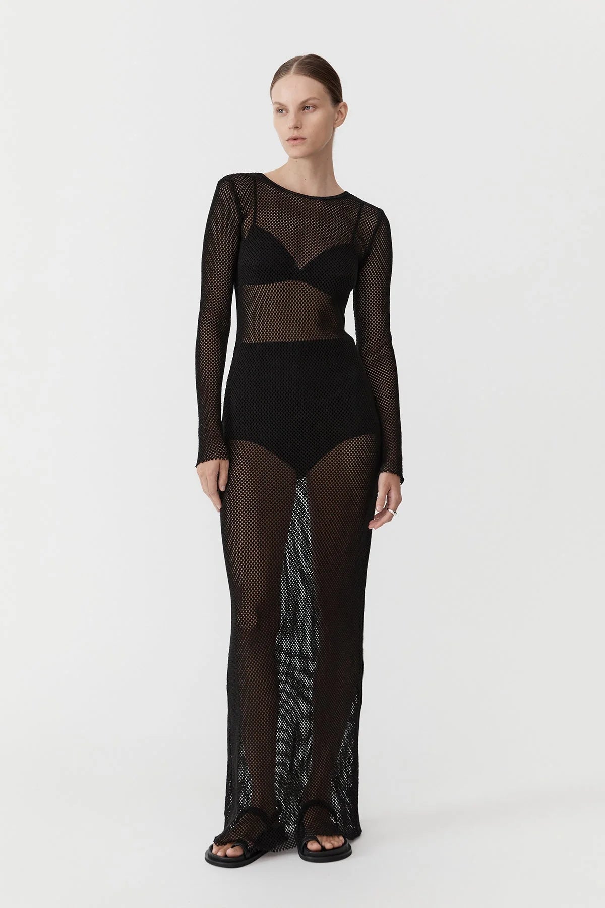 MESH LONG SLEEVE DRESS BLACK