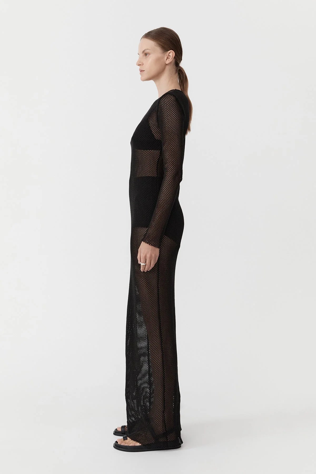 MESH LONG SLEEVE DRESS BLACK