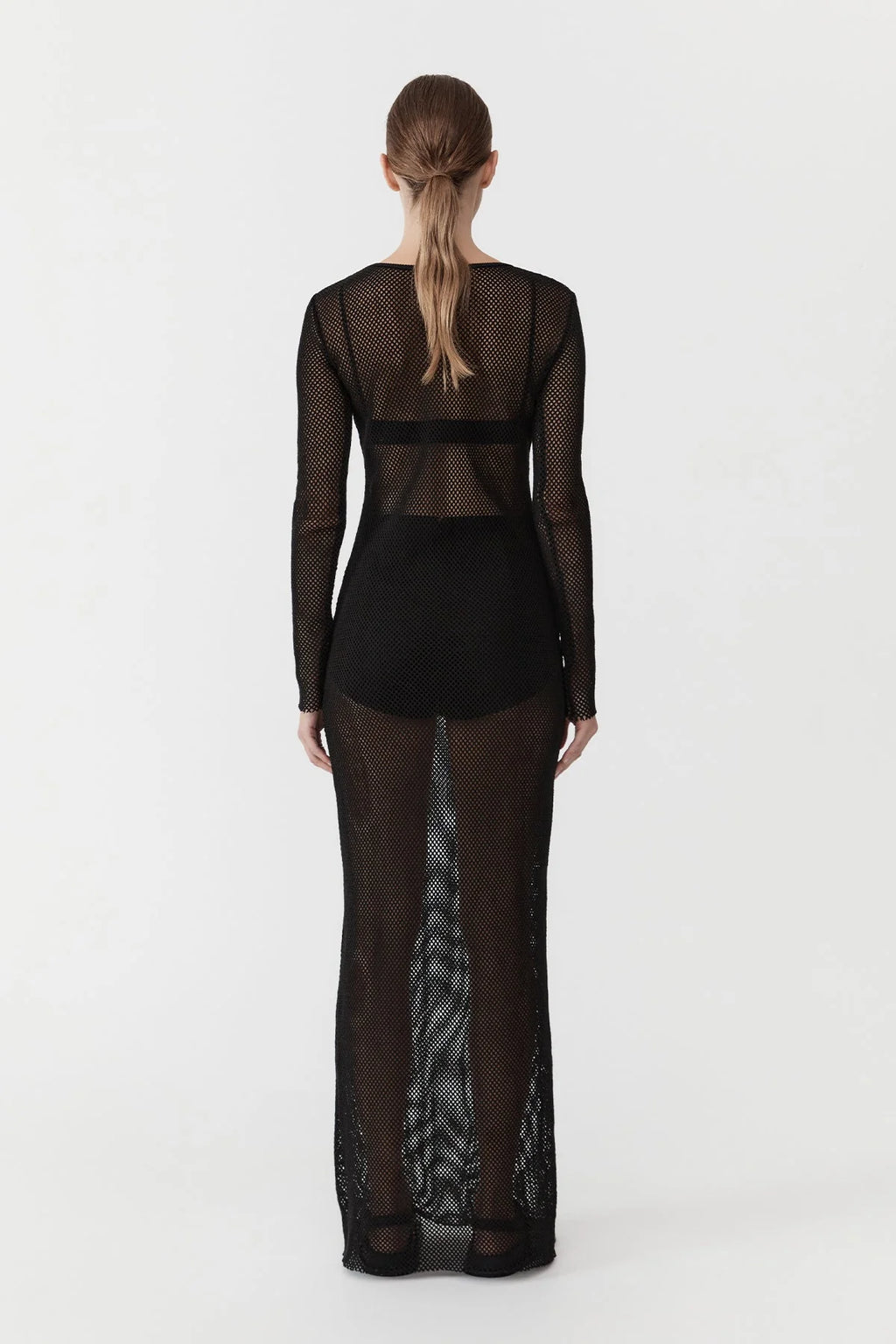 MESH LONG SLEEVE DRESS BLACK