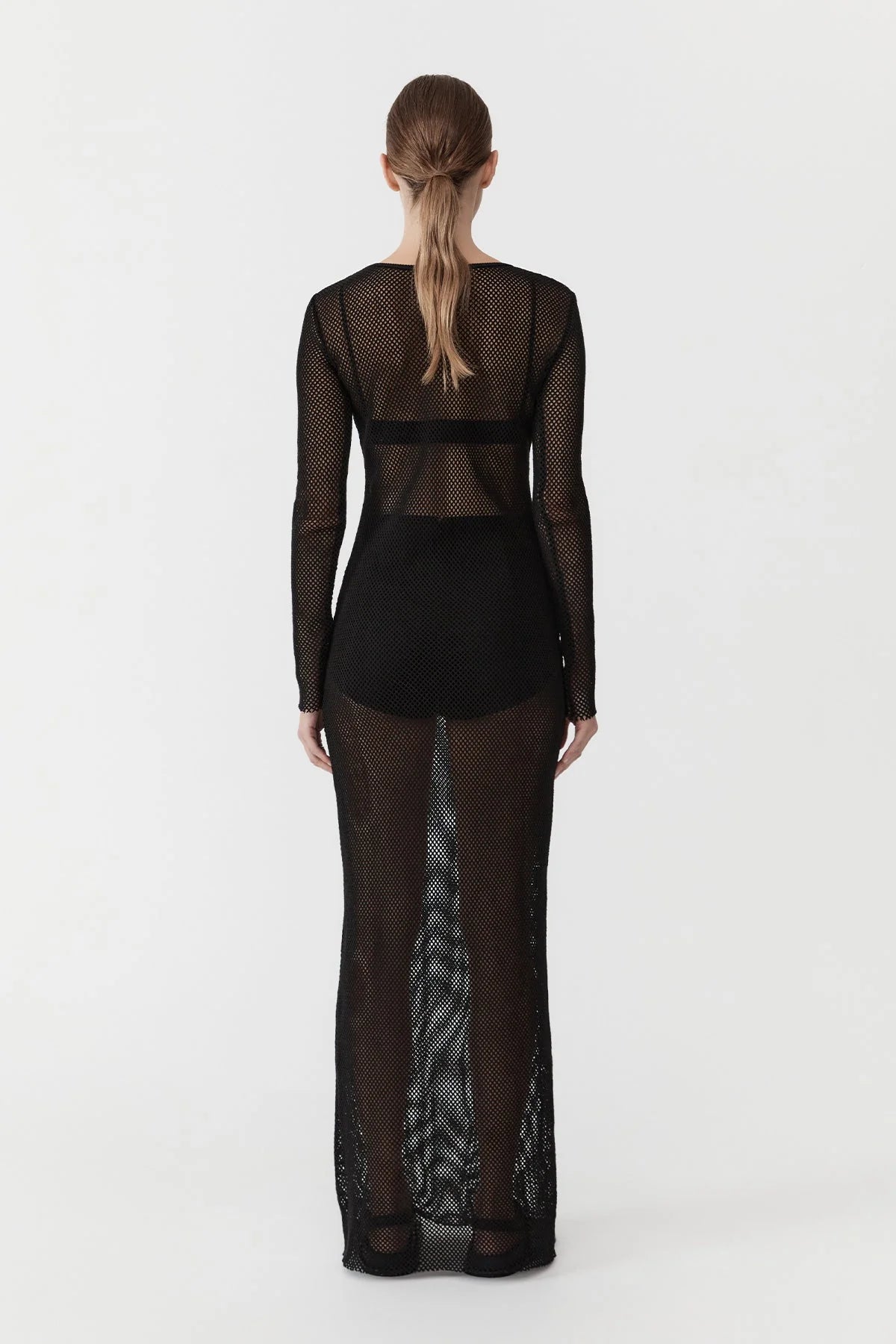 MESH LONG SLEEVE DRESS BLACK