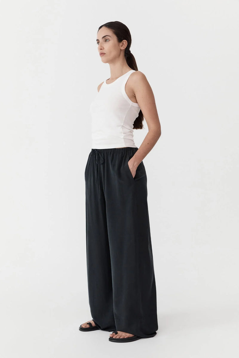 RELAXED SILK PANTS WASHED BLACK - ST.AGNI