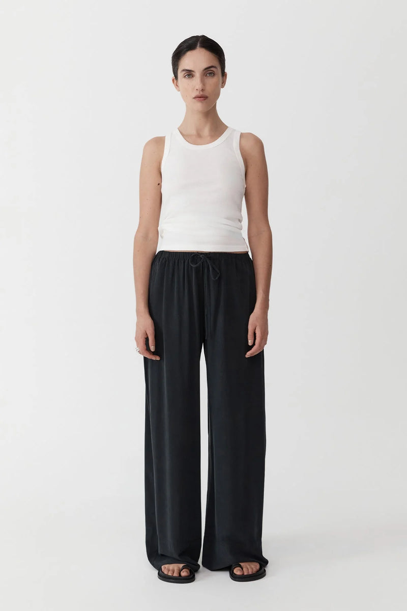 RELAXED SILK PANTS WASHED BLACK - ST.AGNI