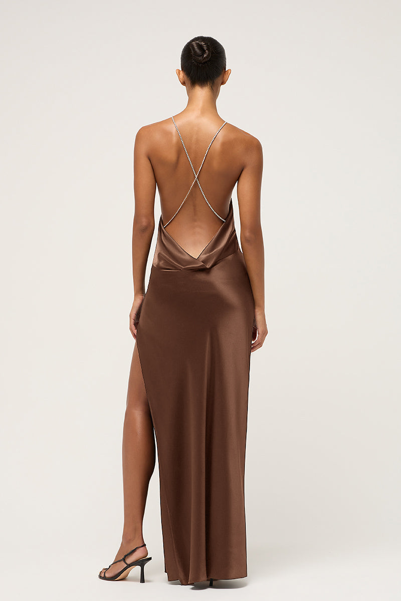 LOU LOU GATHERED BIAS SLIP DRESS BROWN