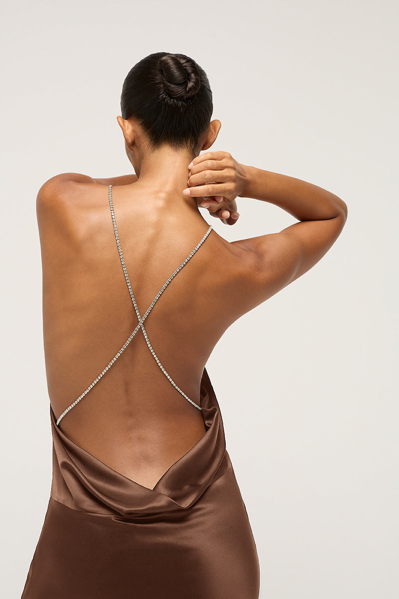 LOU LOU GATHERED BIAS SLIP DRESS BROWN