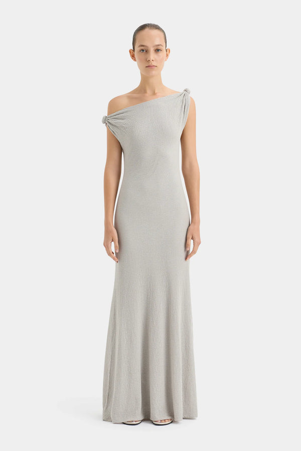 GLOW TWIST MIDI DRESS LIGHT GREY - SIR