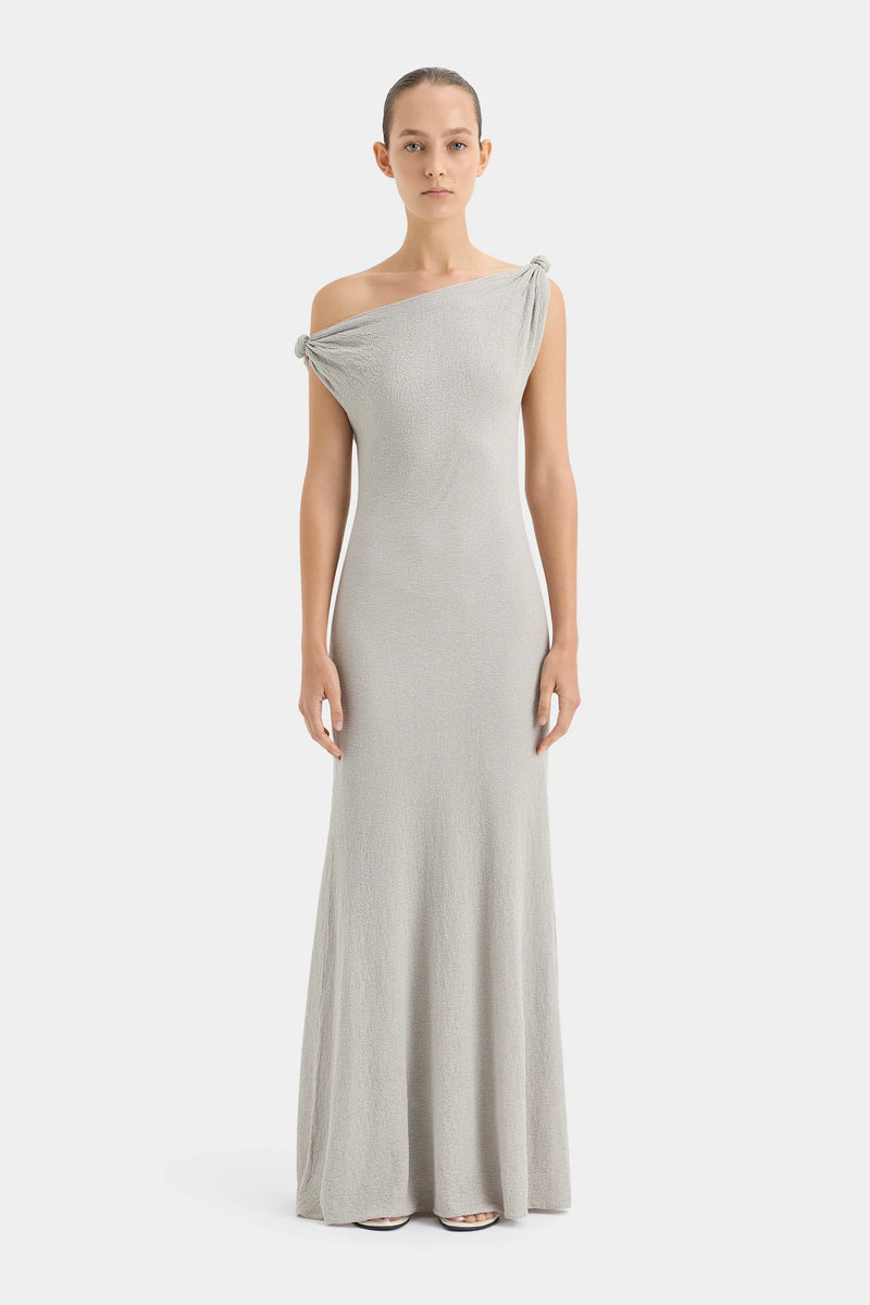 GLOW TWIST MIDI DRESS LIGHT GREY - SIR