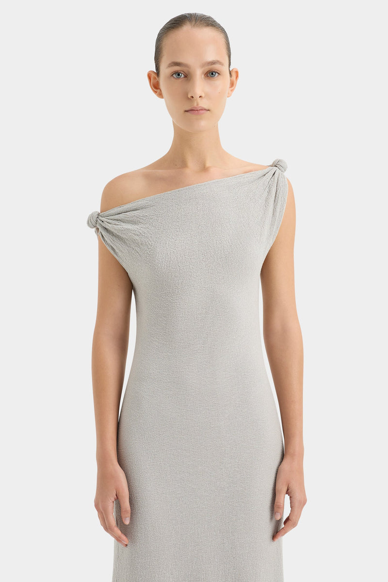 GLOW TWIST MIDI DRESS LIGHT GREY - SIR