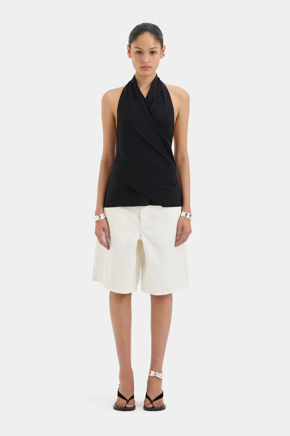 MATHEO DRAPED HALTER TOP BLACK