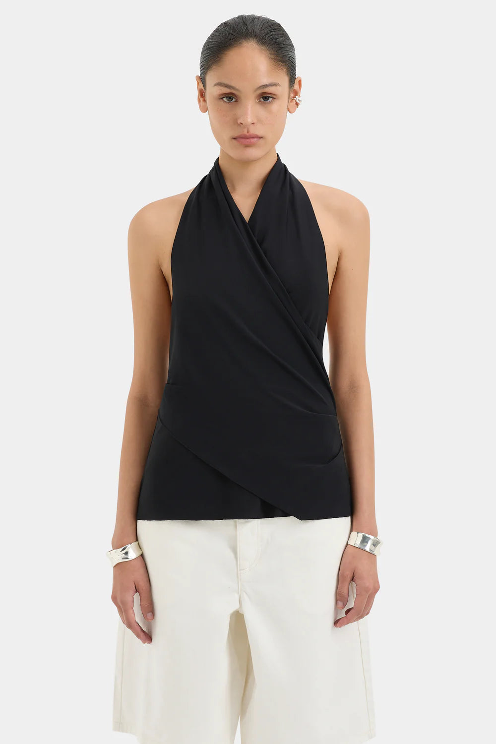 MATHEO DRAPED HALTER TOP BLACK