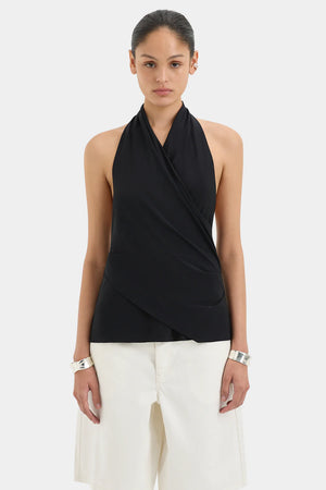 MATHEO DRAPED HALTER TOP BLACK