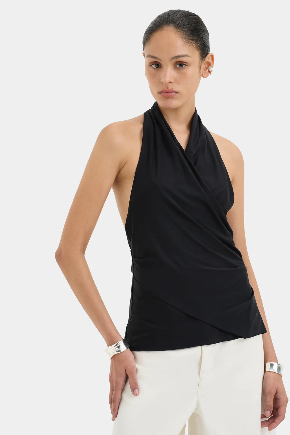 MATHEO DRAPED HALTER TOP BLACK