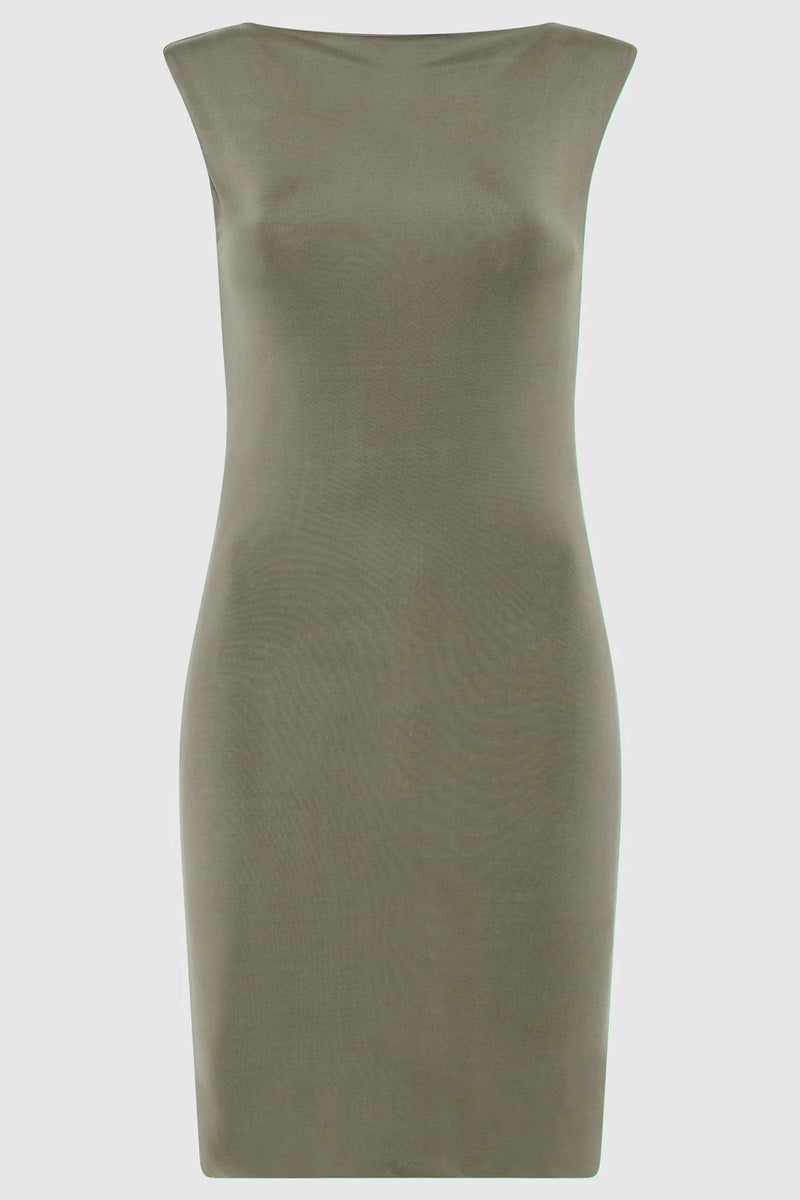 CUPRO JERSEY MINI DRESS SMOKEY OLIVE - ST.AGNI