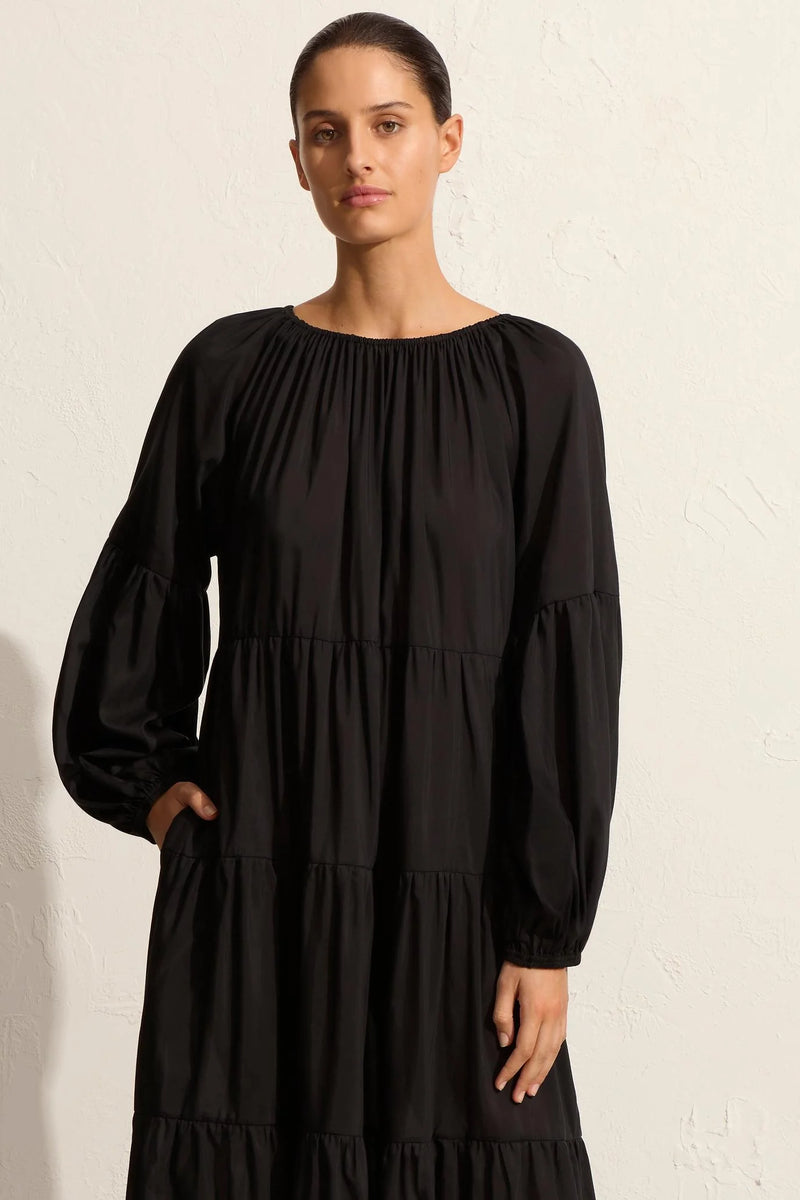 VOLUMINOUS TIERED DRESS BLACK - MATTEAU