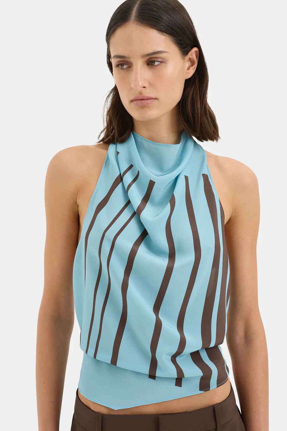 RIOJA HALTER SCARF TOP PACHA MINERAL STRIPE