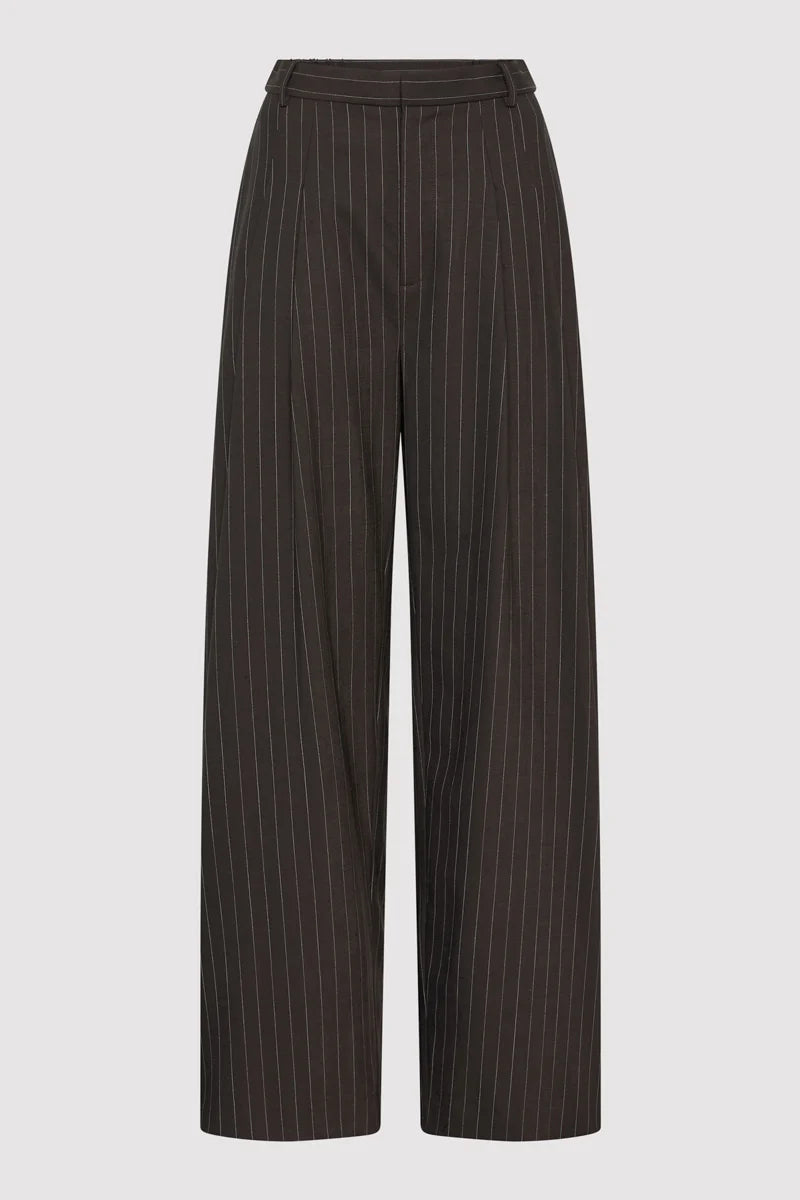 WOOL PINSTRIPE TAPERED PANTS MAHOGANY STRIPE