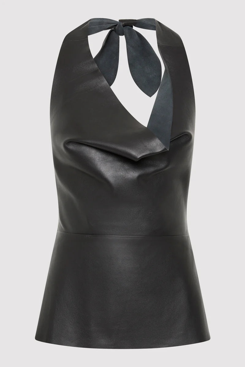 LEATHER TIE TOP BLACK - ST.AGNI