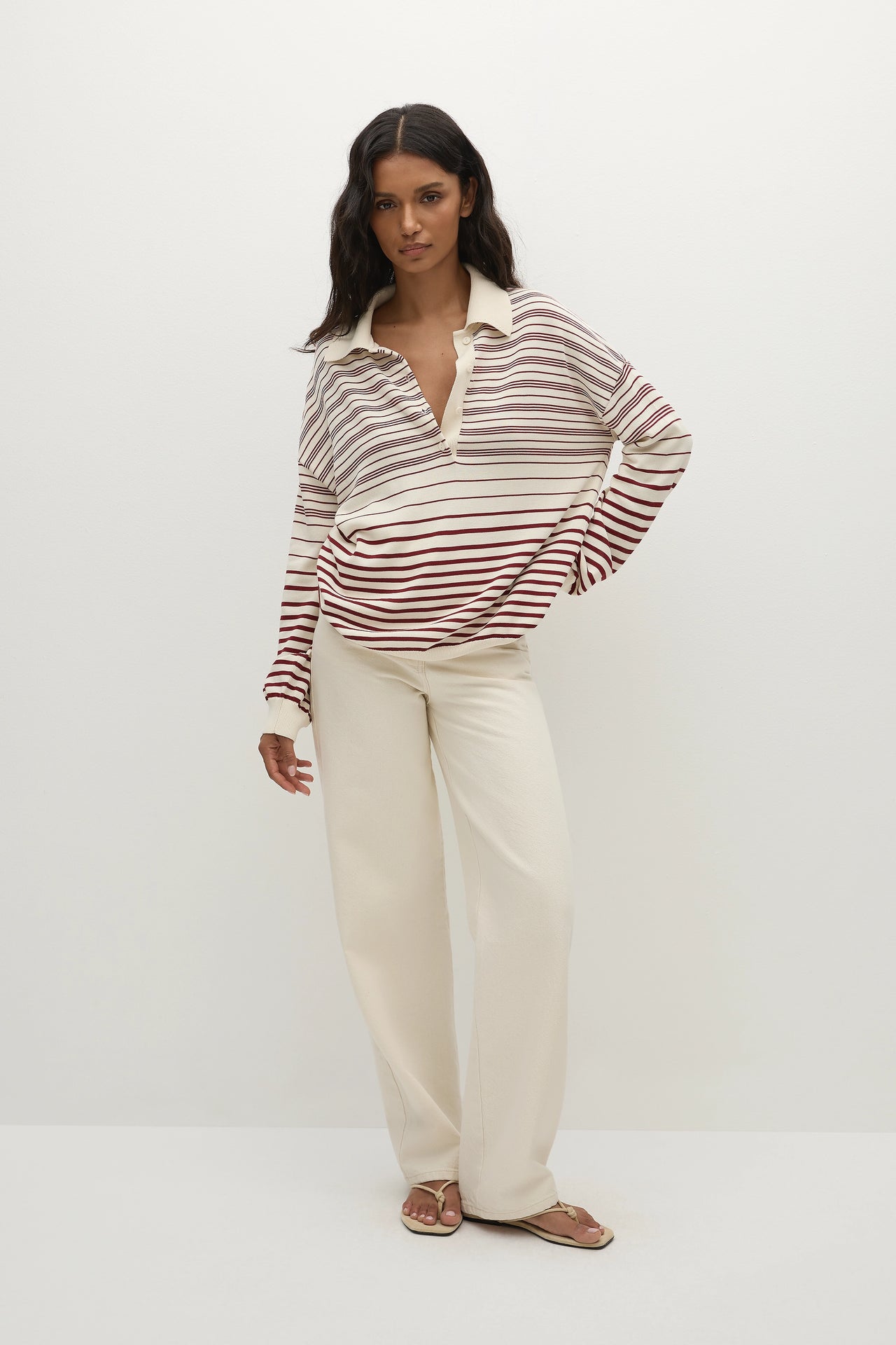 HARLOW OVERSIZED POLO SCANDI STRIPE RED CREAM