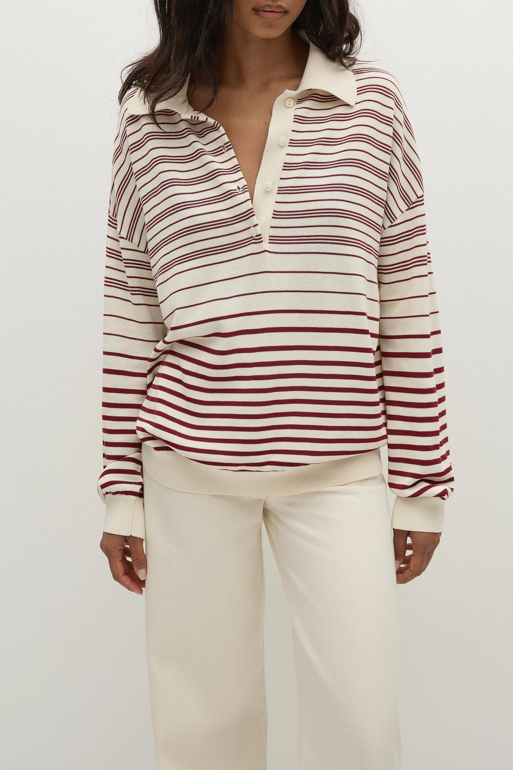 HARLOW OVERSIZED POLO SCANDI STRIPE RED CREAM
