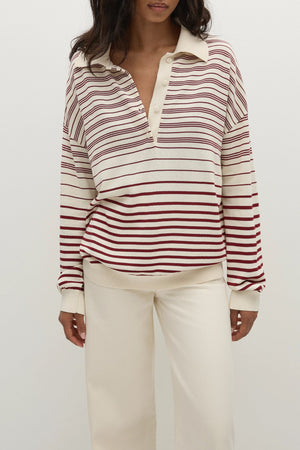 HARLOW OVERSIZED POLO SCANDI STRIPE RED CREAM