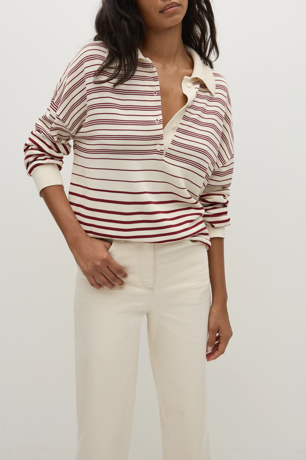 HARLOW OVERSIZED POLO SCANDI STRIPE RED CREAM