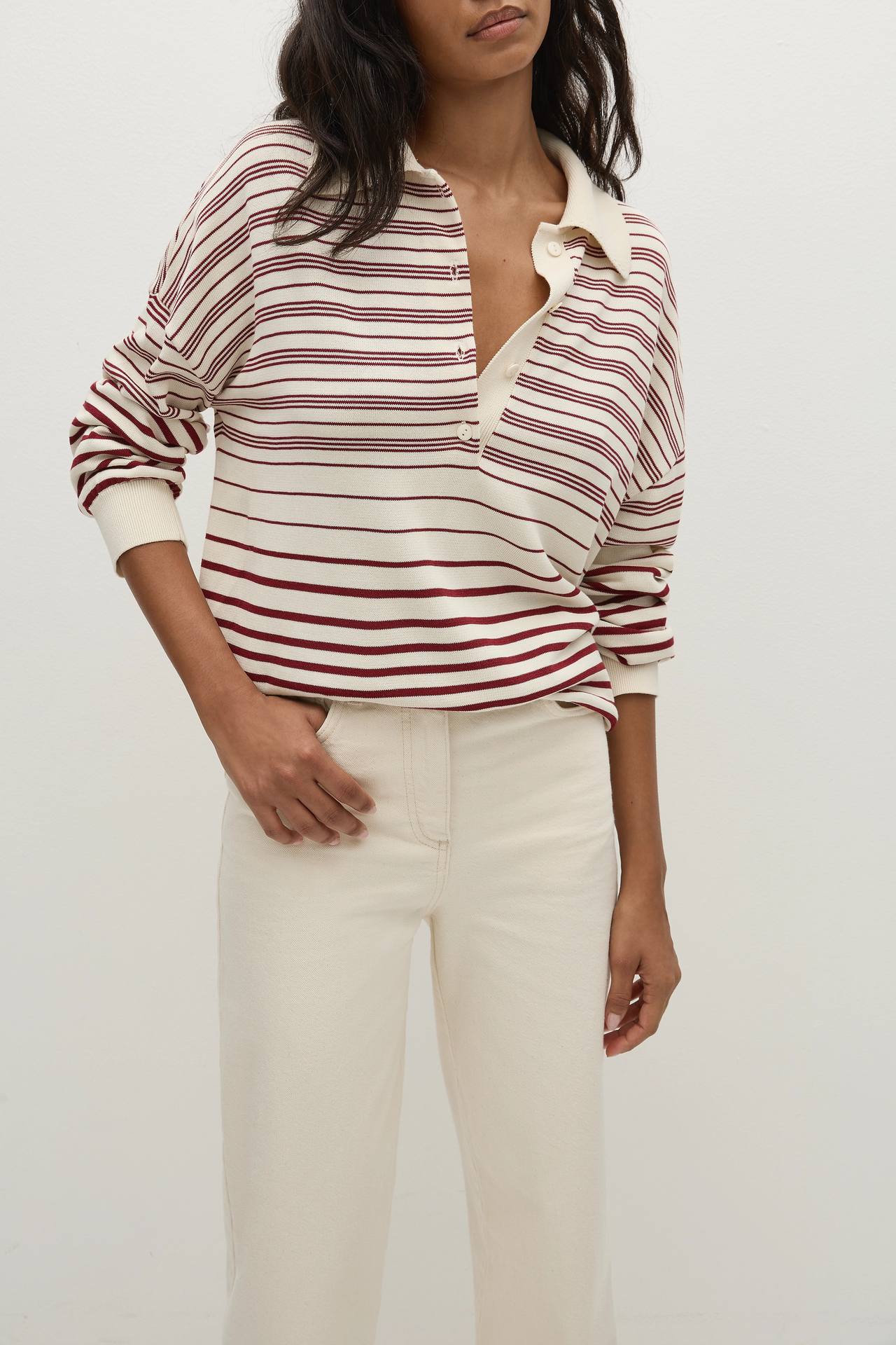 HARLOW OVERSIZED POLO SCANDI STRIPE RED CREAM