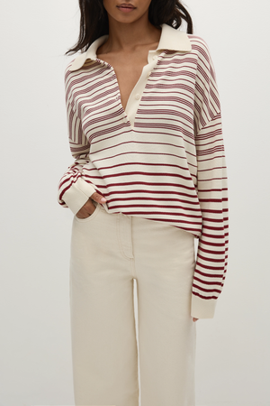 HARLOW OVERSIZED POLO SCANDI STRIPE RED CREAM