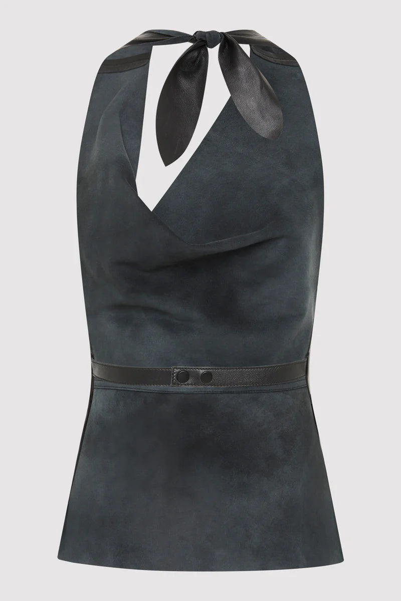 LEATHER TIE TOP BLACK - ST.AGNI