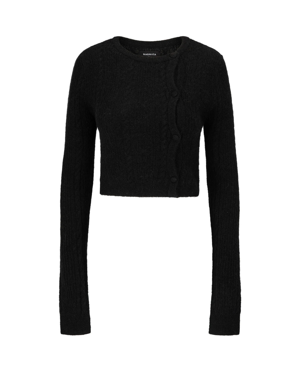 CABLE KNIT WOOL CARDIGAN BLACK
