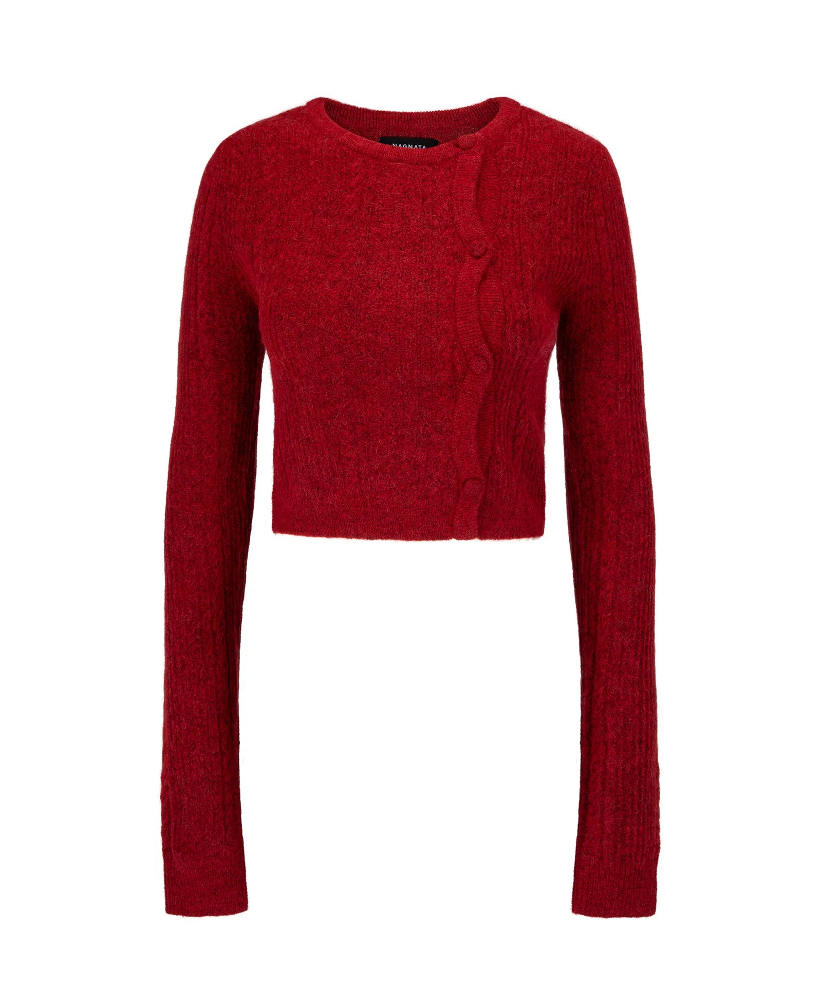 CABLE KNIT WOOL CARDIGAN CRIMSON