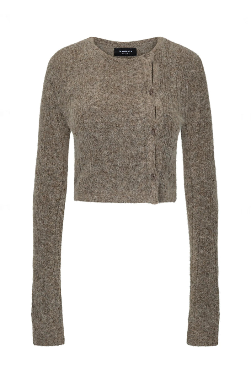 CABLE KNIT WOOL CARDIGAN FAWN - NAGNATA