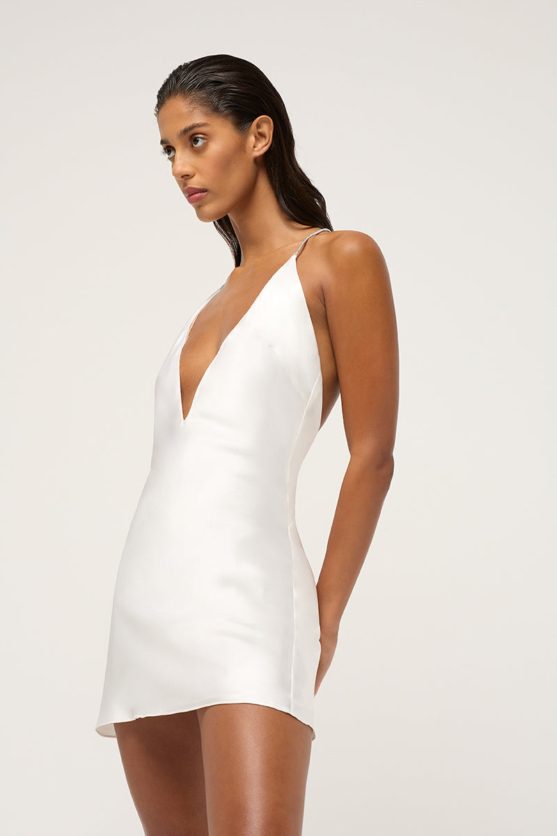 DEEP V BIAS MINI DRESS WHITE - MICHAEL LO SORDO