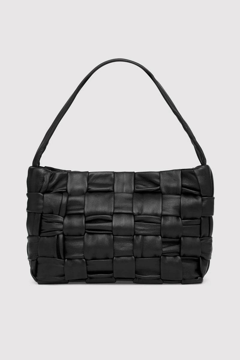 TEXTURED MINI WOVEN TOTE BLACK - ST.AGNI