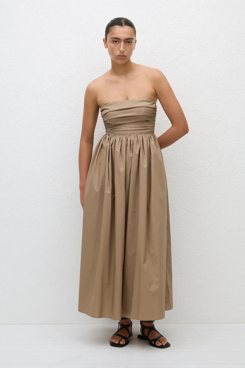 STRAPLESS LACE UP DRESS STONE - MATTEAU