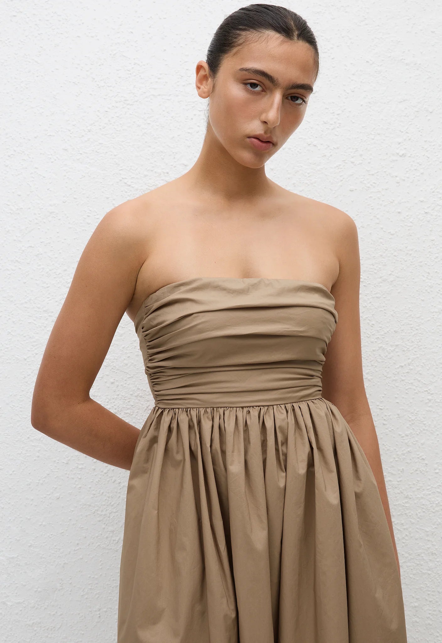 STRAPLESS LACE UP DRESS STONE - 1 / Stone STRAPLESS LACE UP DRESS STONE - 1 / Stone