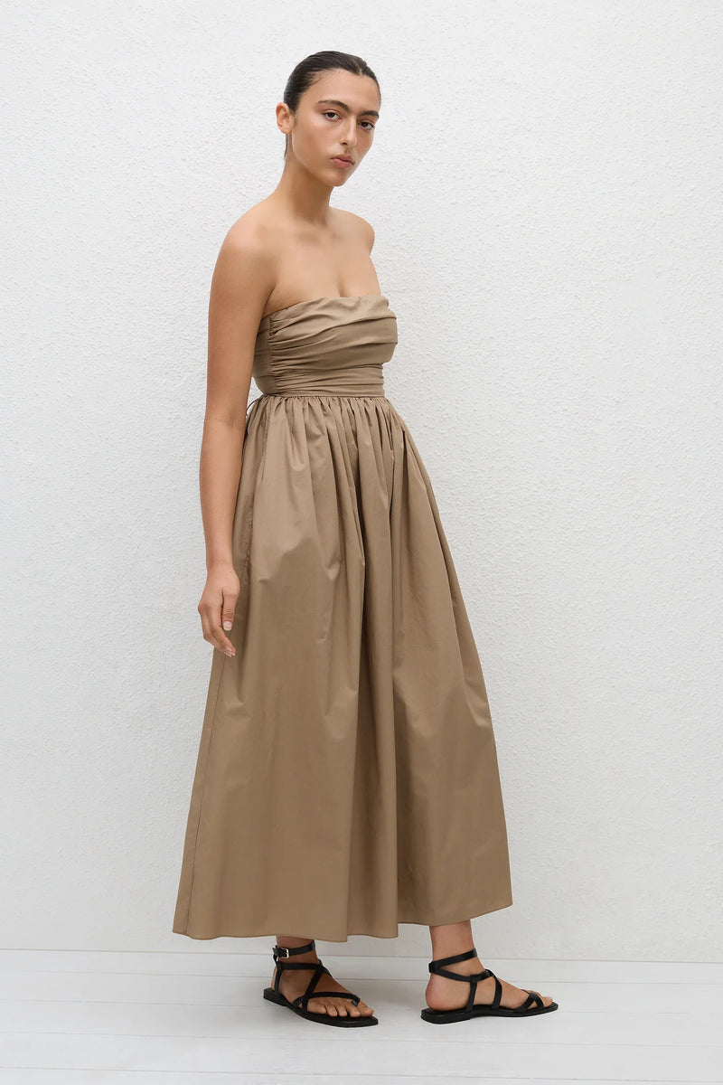 STRAPLESS LACE UP DRESS STONE - MATTEAU