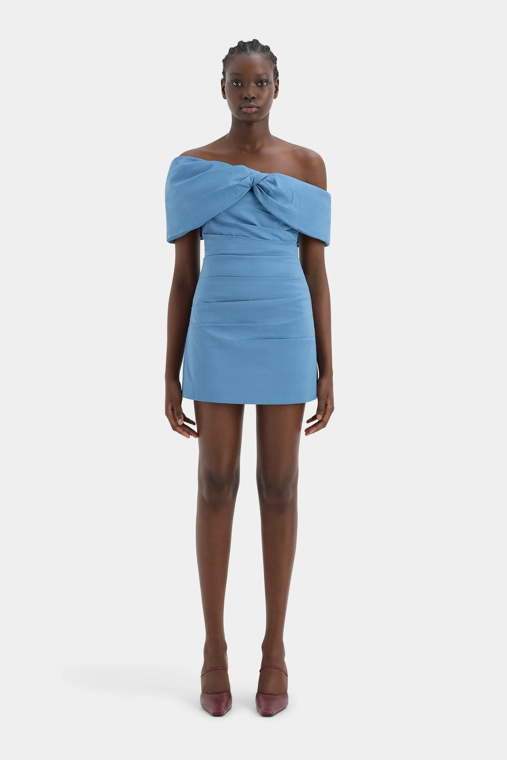 JONES OFF SHOULDER MIDI DRESS WASHED BLUE