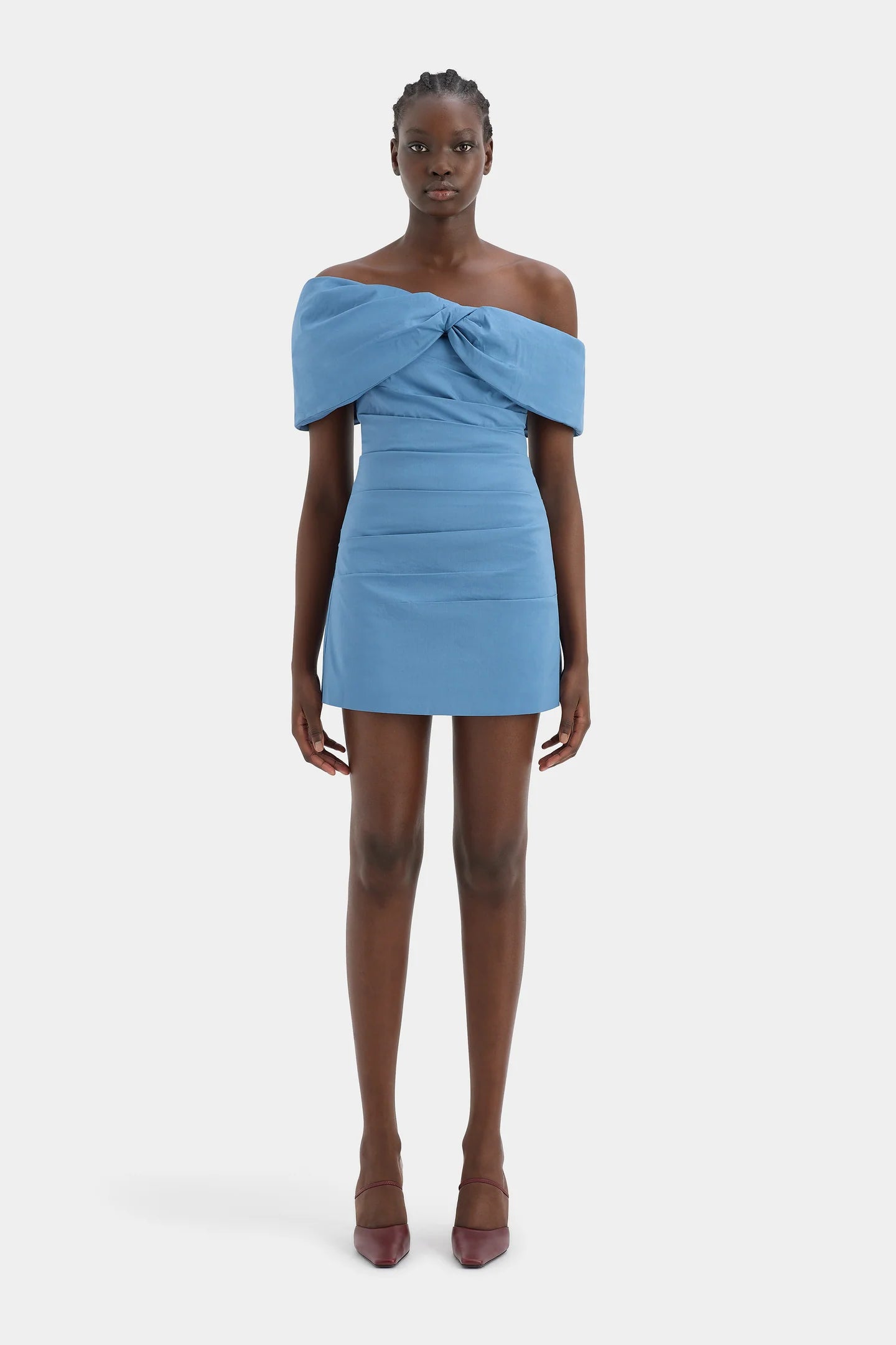 JONES OFF SHOULDER MIDI DRESS WASHED BLUE