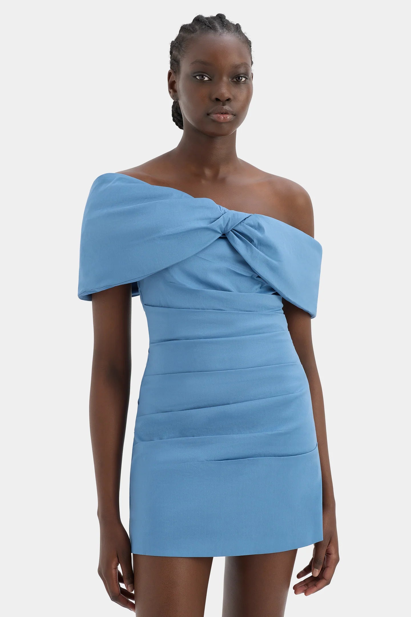 JONES OFF SHOULDER MIDI DRESS WASHED BLUE