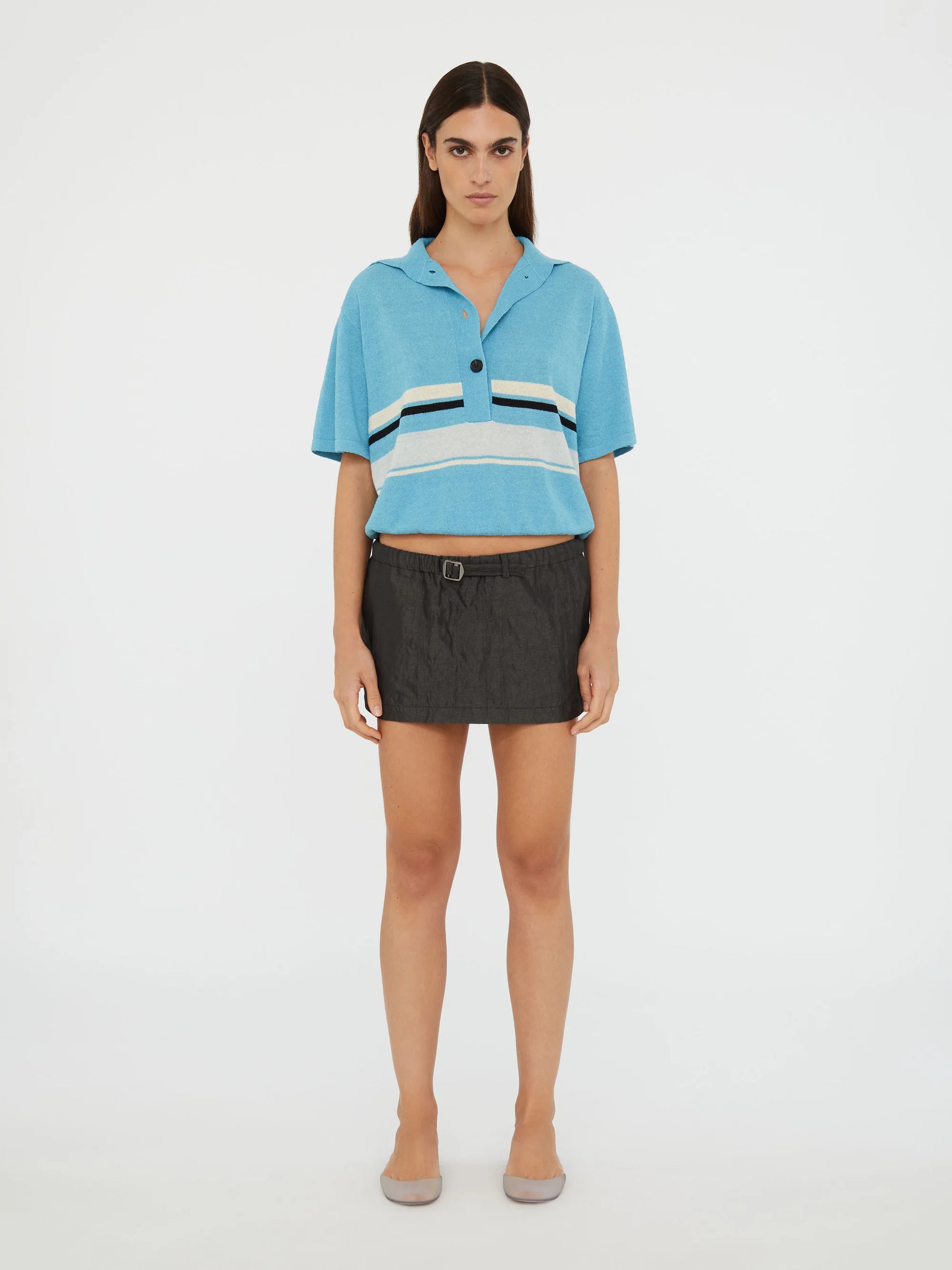 CRUSHED BELTED MINI SKIRT BLACK