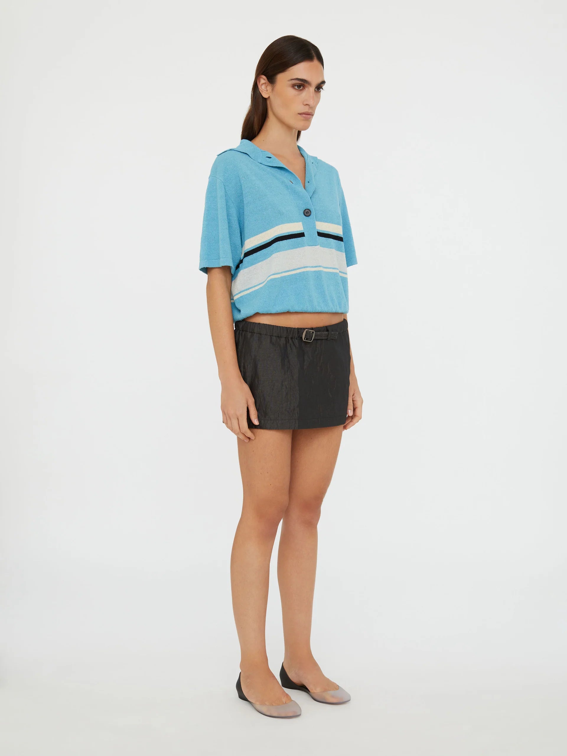 CRUSHED BELTED MINI SKIRT BLACK