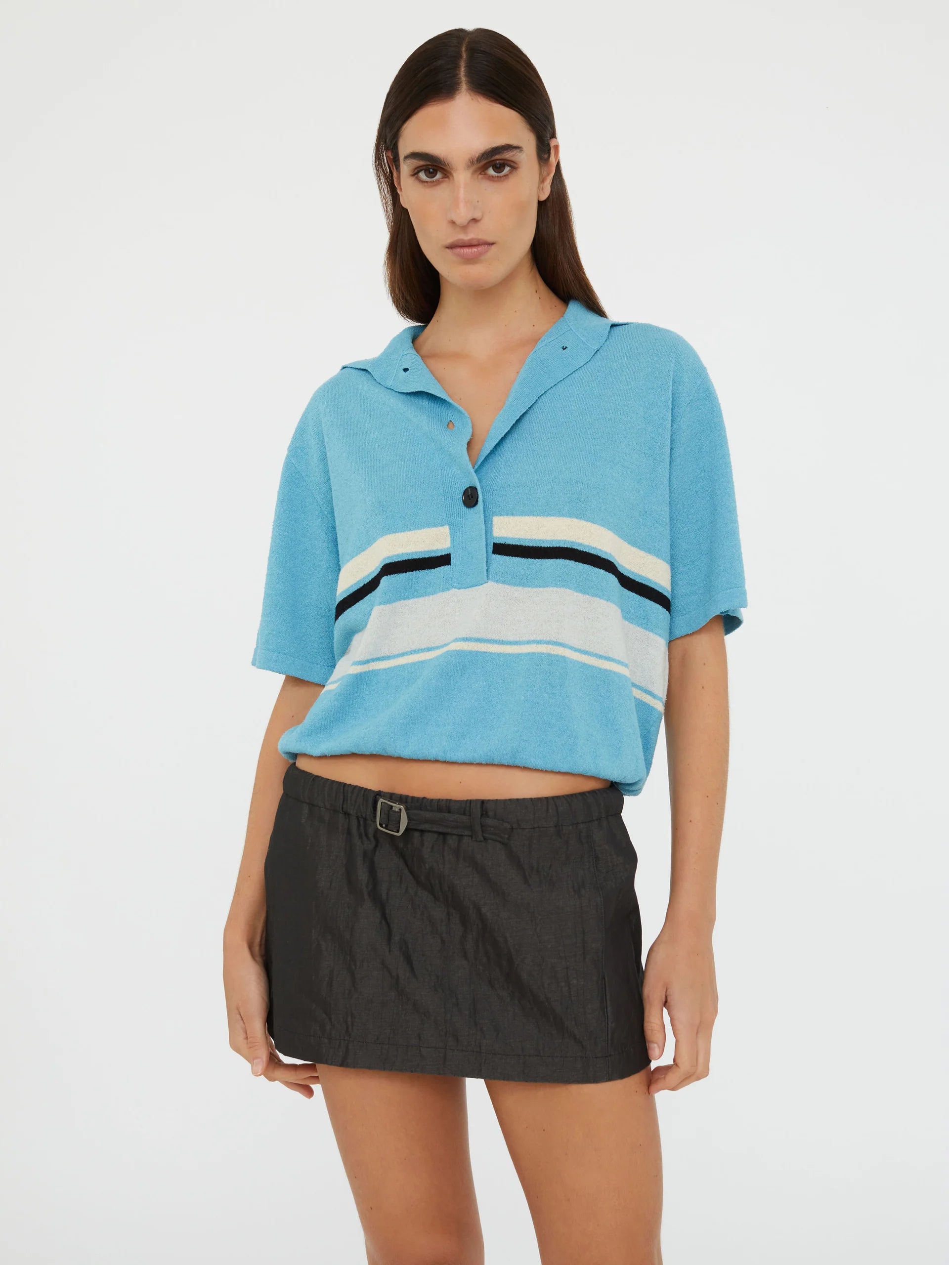 CRUSHED BELTED MINI SKIRT BLACK