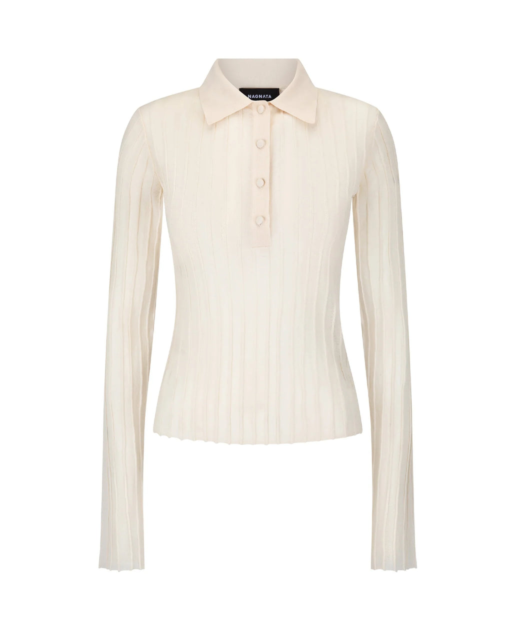 SHEER PINTUCK LONGSLEEVE BONE WHITE