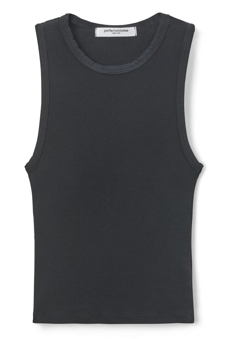 GIGI HIGH NECK CROPPED RIBBED TANK TRUE BLACK