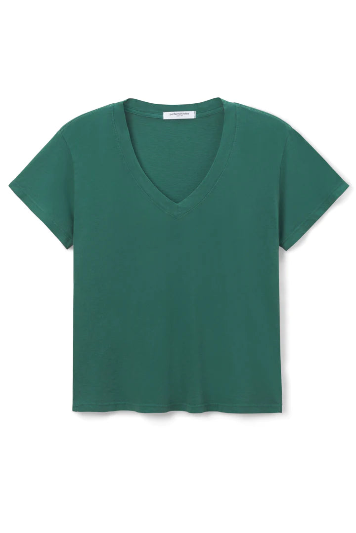 HENDRIX BASIC V NECK TEE EVERGREEN - PERFECT WHITE TEE