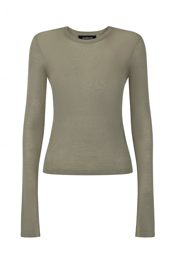 SHEER ESSENTIALS LONG SLEEVE TOP TAUPE - NAGNATA