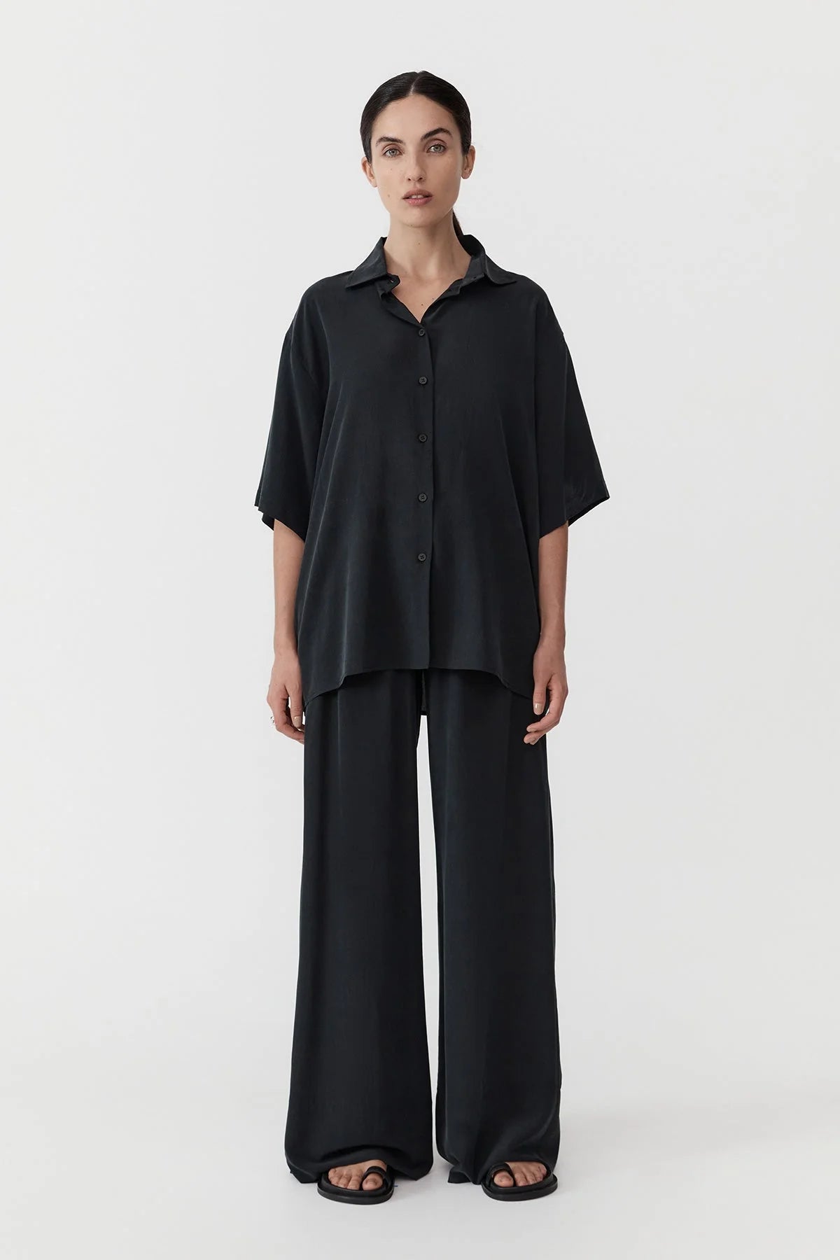 UNISEX SILK SHIRT WASHED BLACK