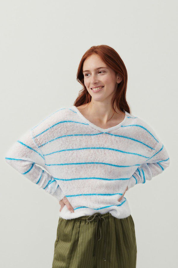 SWEATER ZAKDAY HEATHER GREY LAGOON STRIPE - AMERICAN VINTAGE